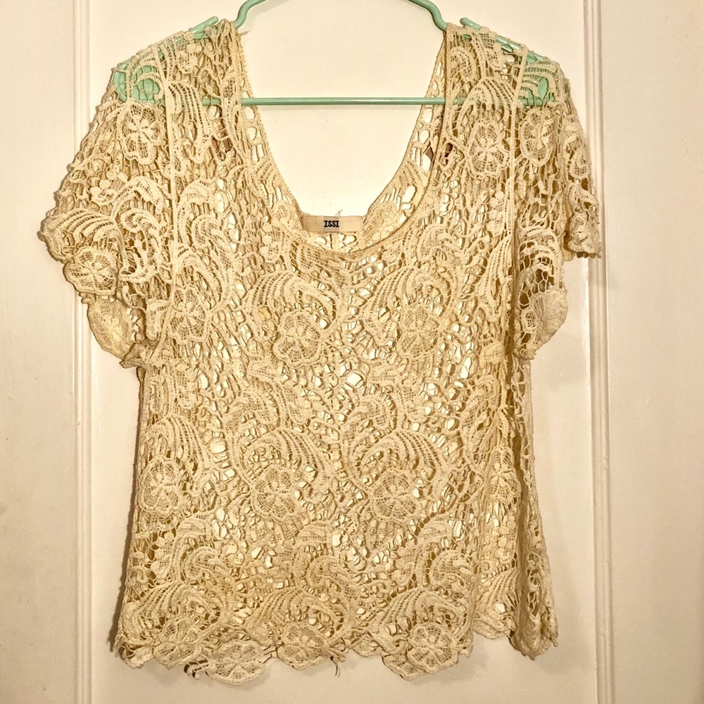 Sheer Short-Sleeved Lace ISSI Top
